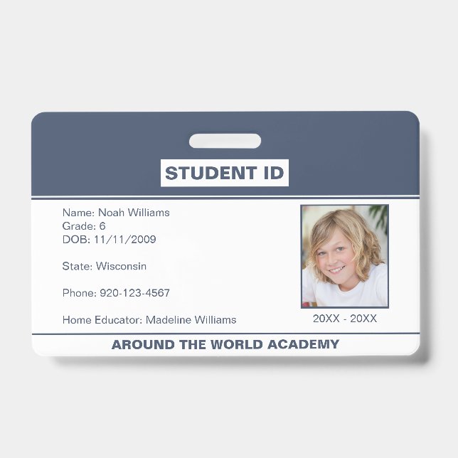 Homeschool Student ID Badge Blue White (Front)