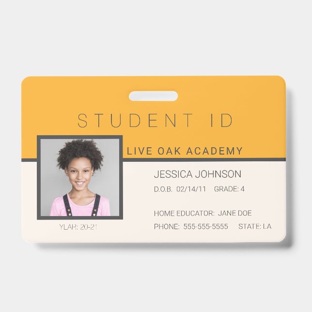 Homeschool Student ID Badge | Doodles Orange (Front)