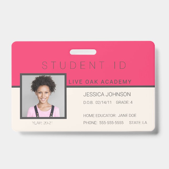 Homeschool Student ID Badge | Doodles Pink (Front)