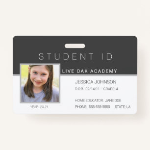 Homeschool Student ID Badge - Modern Dark Grey