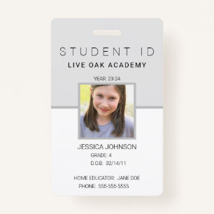 Homeschool Student ID Badge Modern Grey Vertical