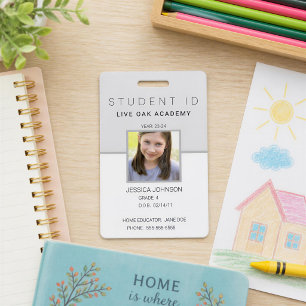 Homeschool Student ID Badge Modern Grey Vertical
