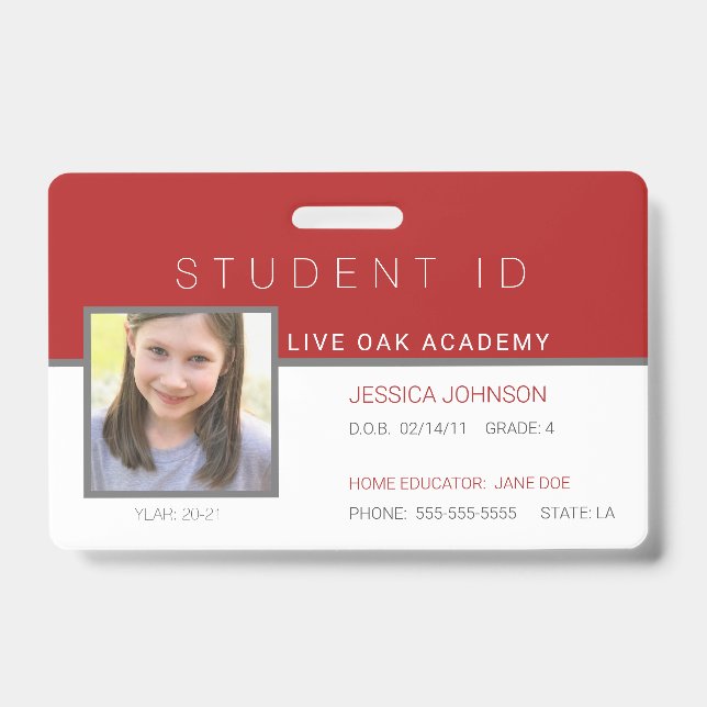 Homeschool Student ID Badge - Modern Red (Front)