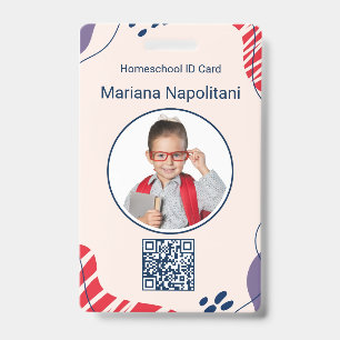 Homeschool Student ID Badge Red & Blue Organic