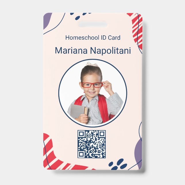 Homeschool Student ID Badge | Red & Blue Organic  (Front)