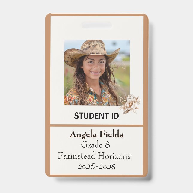 Homeschool Student Id Badge Rustic Boho (Front)