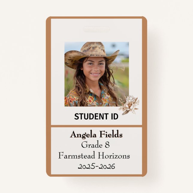 Homeschool Student Id Badge Rustic Boho (Front)