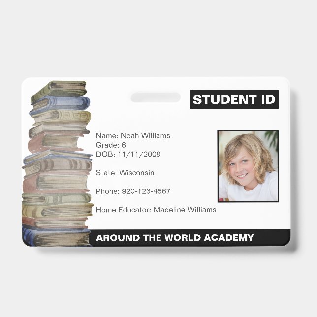 Homeschool Student ID Book Stack Badge (Front)
