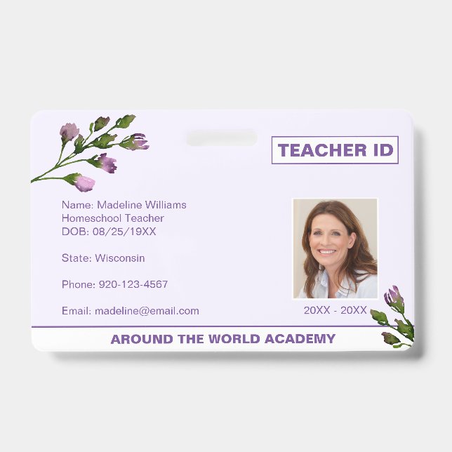 Homeschool Teacher Floral ID Badge (Front)