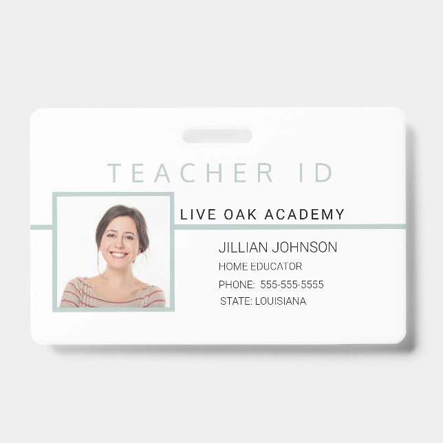 Homeschool Teacher ID Badge Blue Minimalist (Front)