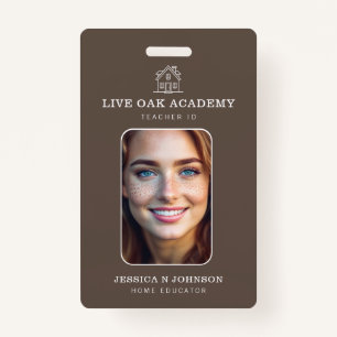 Homeschool Teacher ID Badge   Minimalist Taupe