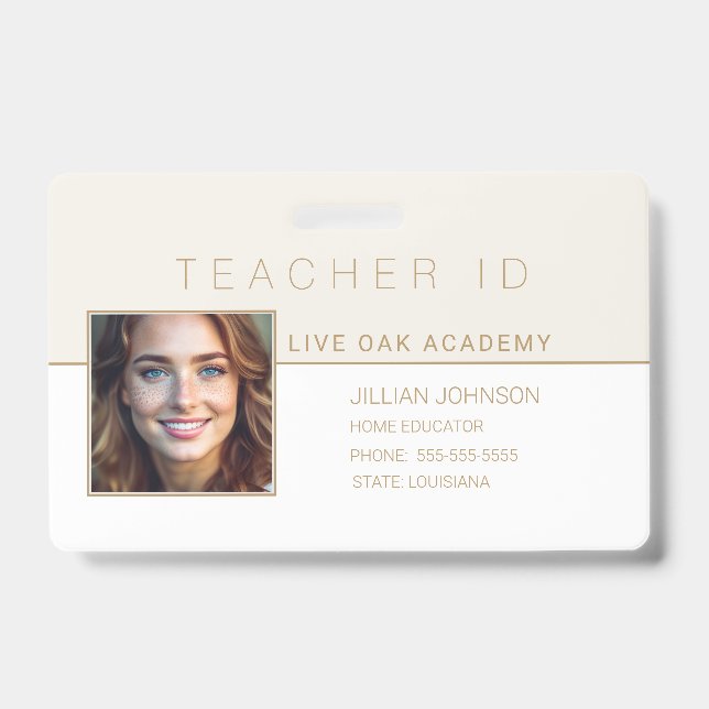 Homeschool Teacher ID Badge Modern Gold (Front)
