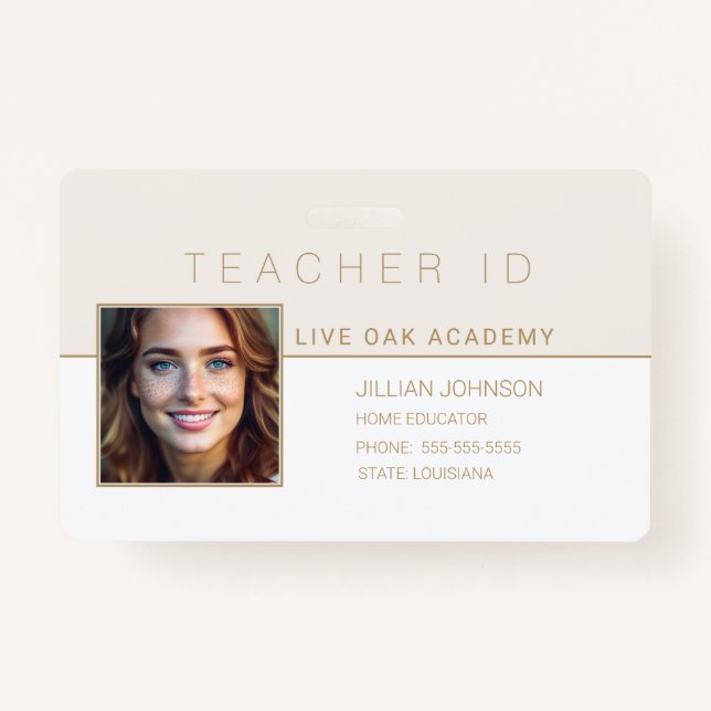 Homeschool Teacher ID Badge Modern Gold (Front)