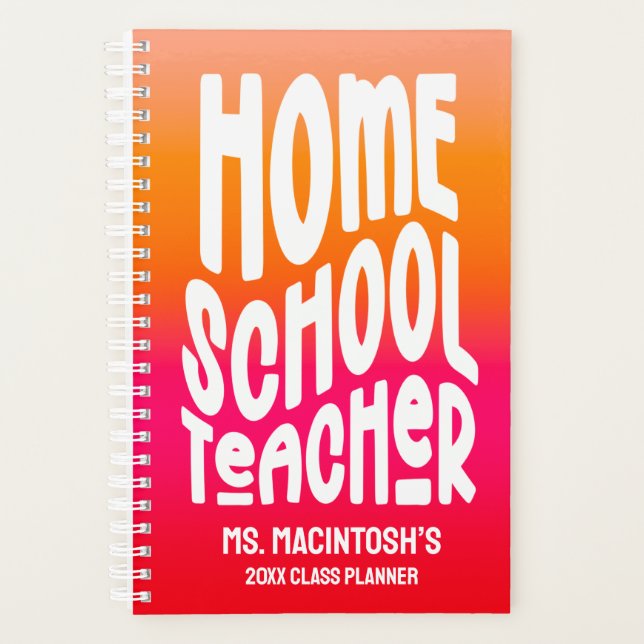 Homeschool Teacher Orange Red Ombre Planner (Front)