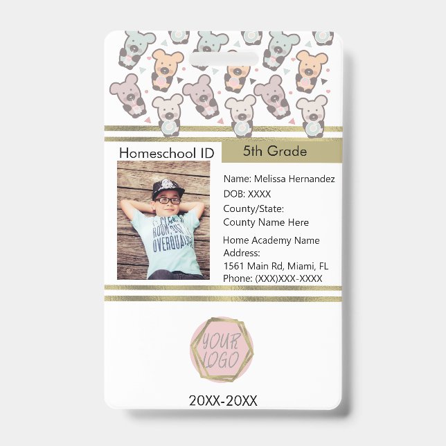 Homeschooling Unschooling Private Student Bear ID Badge (Front)
