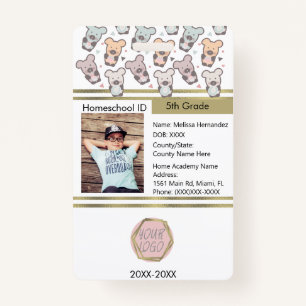 Homeschooling Unschooling Private Student Bear ID Badge