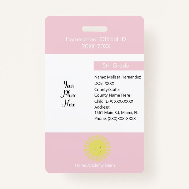 Homeschooling Unschooling Private Student Sun ID Badge (Front)