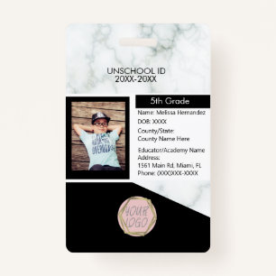 Homeschooling Unschooling Student Marble Black ID Badge