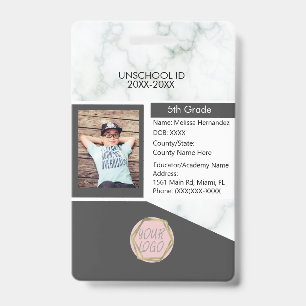 Homeschooling Unschooling Student Marble Grey ID Badge