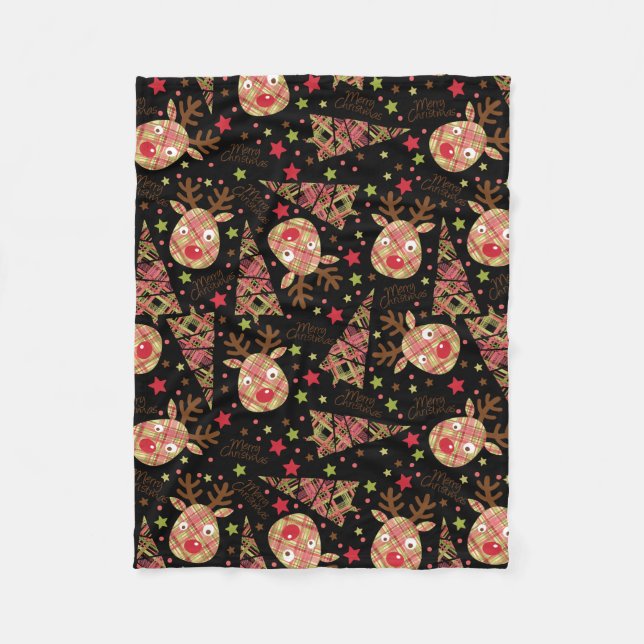 Homespun Merry Christmas Pattern Fleece Blanket (Front)