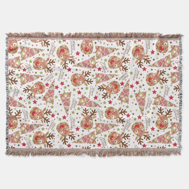 Homespun Merry Christmas Pattern Throw Blanket (Front)