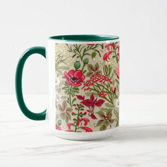 Homespun Red Herb Garden Pattern Mug (Left)