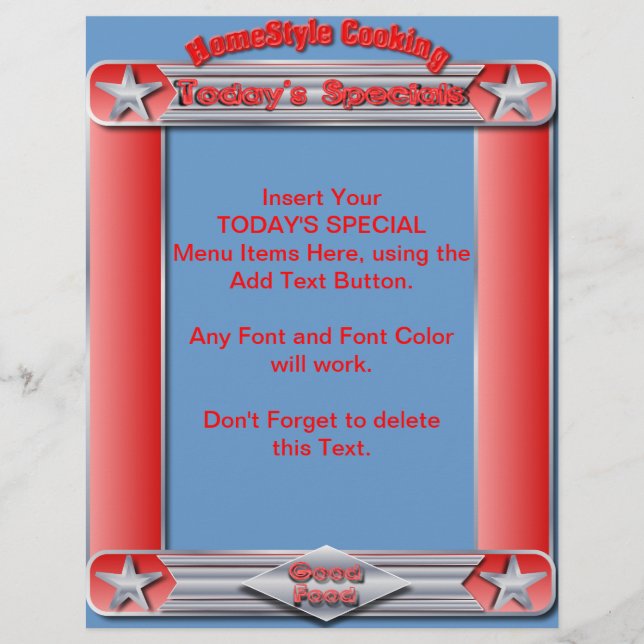 Homestyle Cooking TODAY'S SPECIAL Insert Flyer (Front)