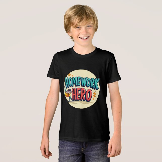Homework Hero: Fun & Inspiring Back-to-School Kids Tri-Blend Shirt (Front Full)
