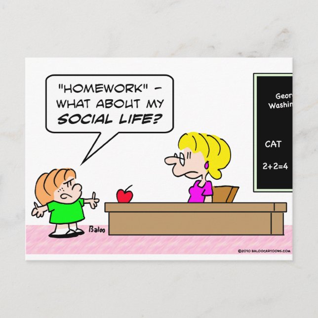 homework kid teacher school social life postcard (Front)