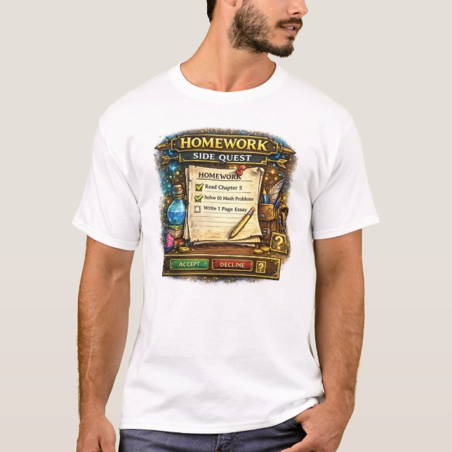 Homework Side Quest Gamer T-Shirt (Front)