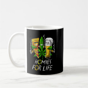 Homies for Life Beer and Weed Buds Pizza Cannabi Coffee Mug