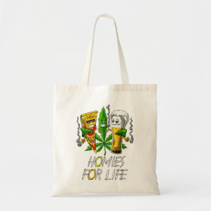 Homies for Life Beer and Weed Buds Pizza Cannabi Tote Bag