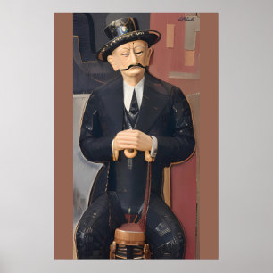 Homme assis appuyé sur une canne poster