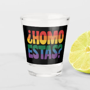 Homo Estas Funny Spanish Mexican Gay Ally LGBTQ Shot Glass