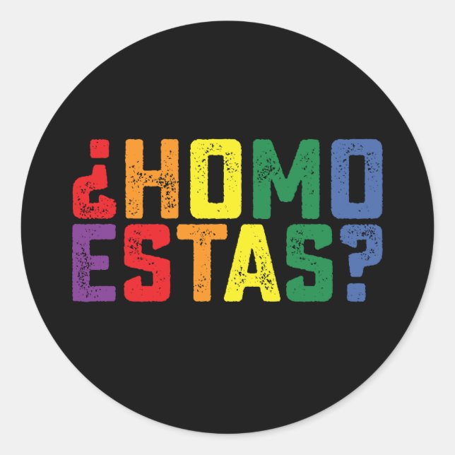 Homo Estas Spanish Mexican Funny Gay Pride LGBTQ Classic Round Sticker (Front)