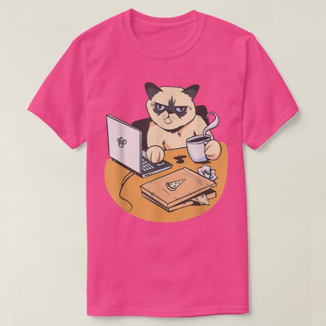 Homo Office Cat with Coffee on a Computer T-Shirt (Design Front)