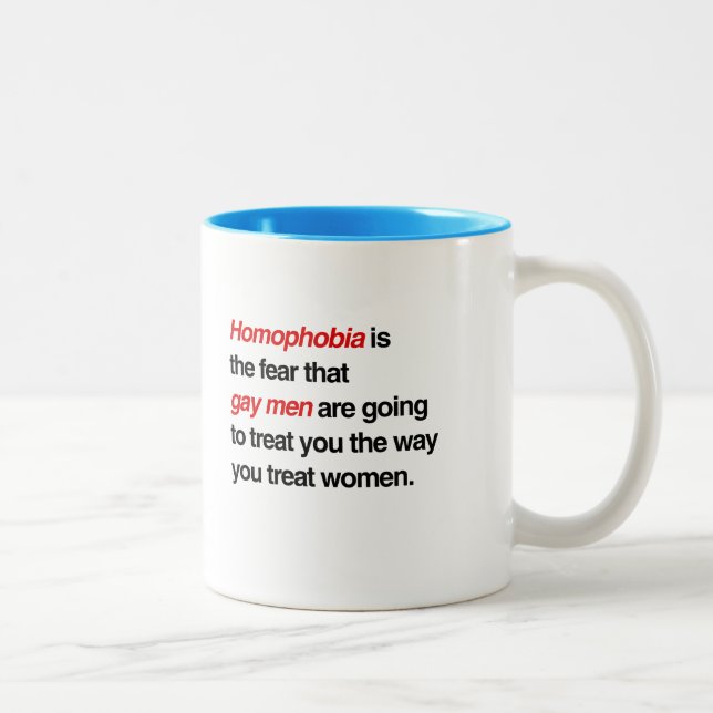HOMOPHOBIA IS THE FEAR THAT GAY MEN WILL TREAT YOU Two-Tone COFFEE MUG (Right)