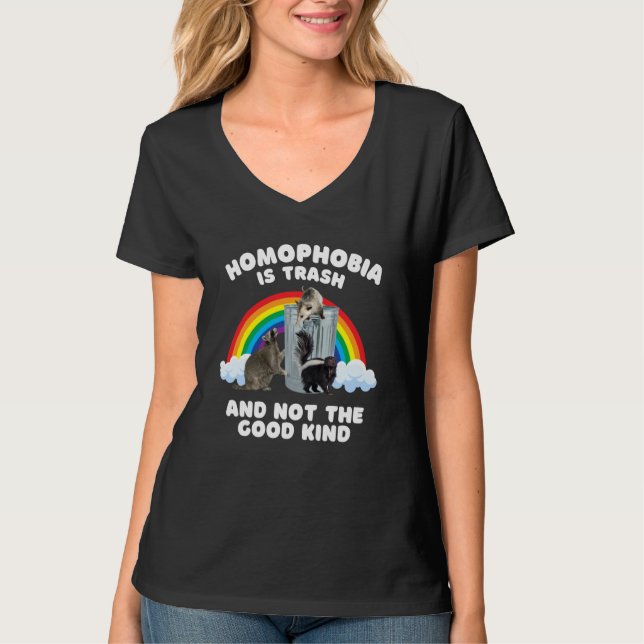 Homophobia Is Trash LGBTQ Raccoon Skunk Possum Pri T-Shirt (Front)