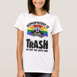 Homophobia Is Trash Racoon Rainbow Flag Gay Pride T-Shirt