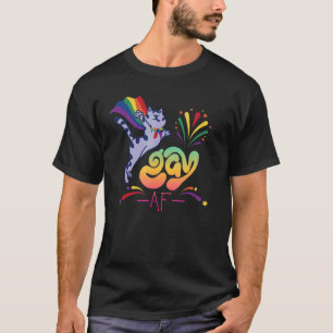 Homosexual Cat With Rainbow Flag Gay Af 4 T-Shirt