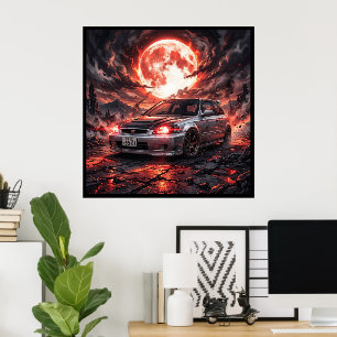 Honda Civic EK9 SiR a Crimson Moon Poster