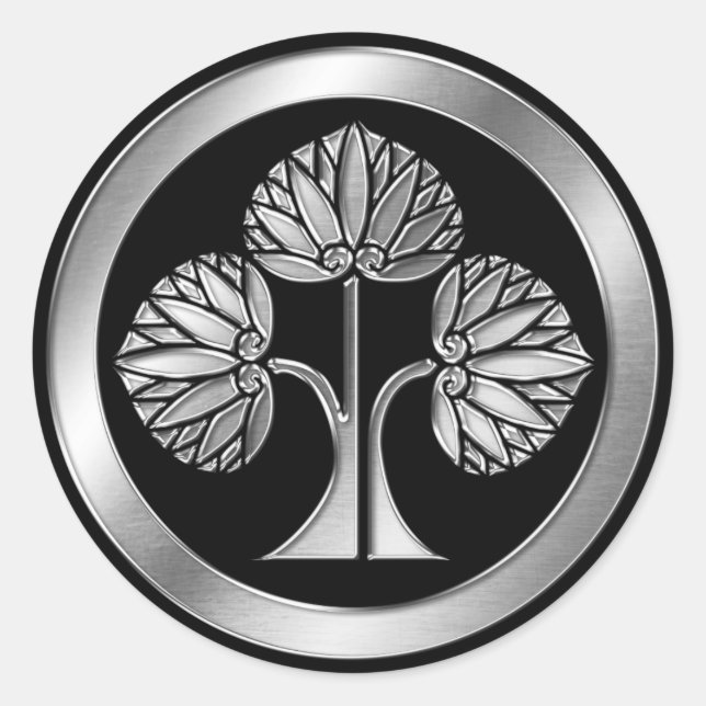 Honda Clan Kamon Silver Chrome Classic Round Sticker (Front)