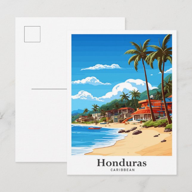 Honduras Caribbean Art Vintage Travel Illustration Postcard (Front/Back)