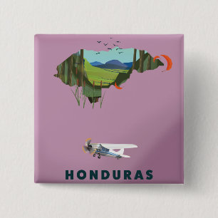 Honduras Illustrated map travel poster 15 Cm Square Badge