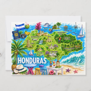 Honduras Illustrated Travel Map Postcard