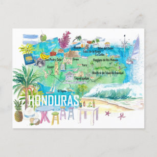 Honduras Illustrated Travel Map with Roads  Postcard