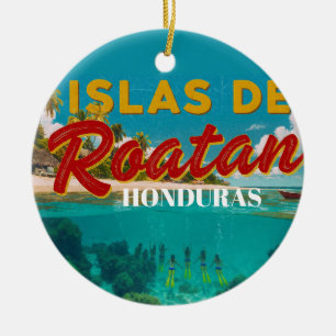  Honduras ISLAS DE ROATAN Retro poster Ceramic Tree Decoration