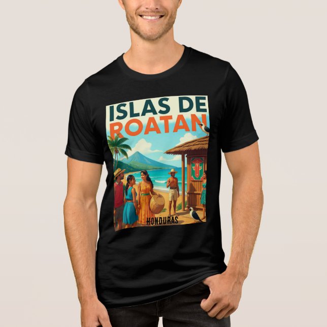  Honduras ISLAS DE ROATAN Retro poster Tri-Blend Shirt (Front)