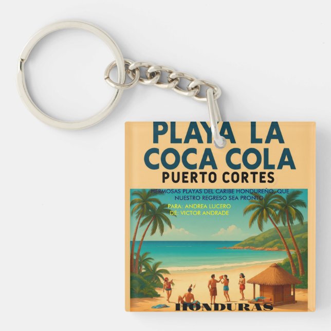 Honduras PLAYA LA COCA COLA, Retro poster Key Ring (Front)