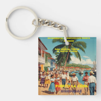 Honduras Puerto LA CEIBA Retro poster Key Ring